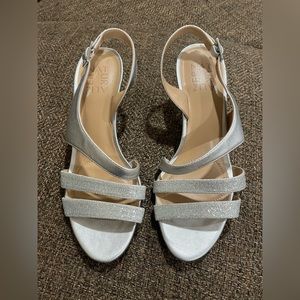Silver staple heels - size 6